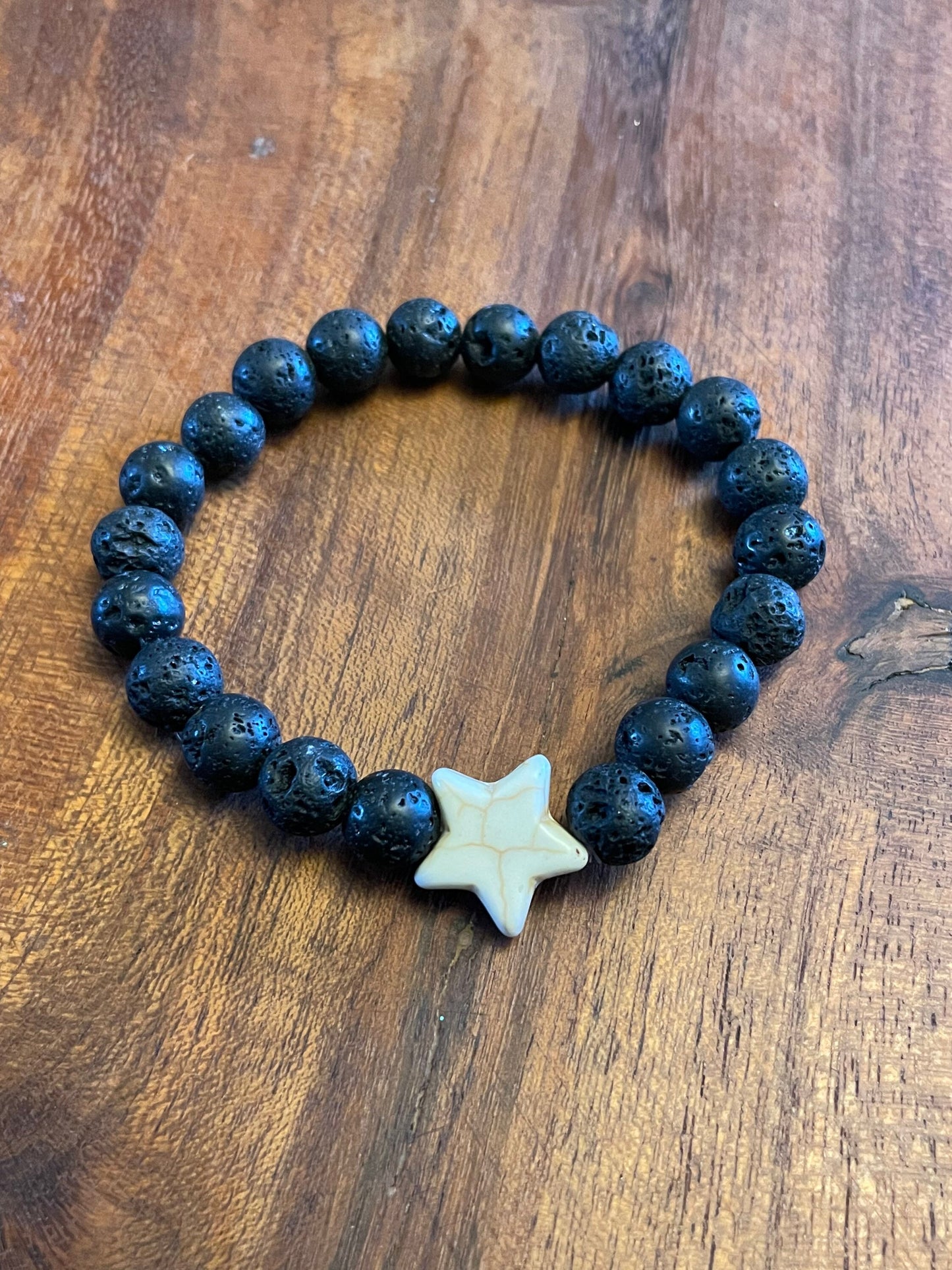 Authentic Lava Bead Elastic Bracelet with Starfish or  iʻa hōkū Clay Bead