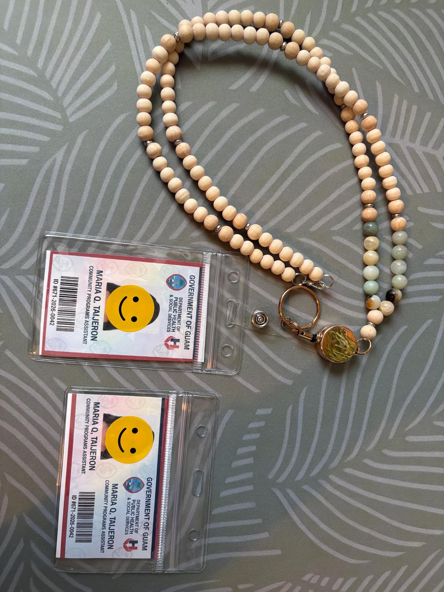 Handmade Wood and Stone Beaded Lanyard