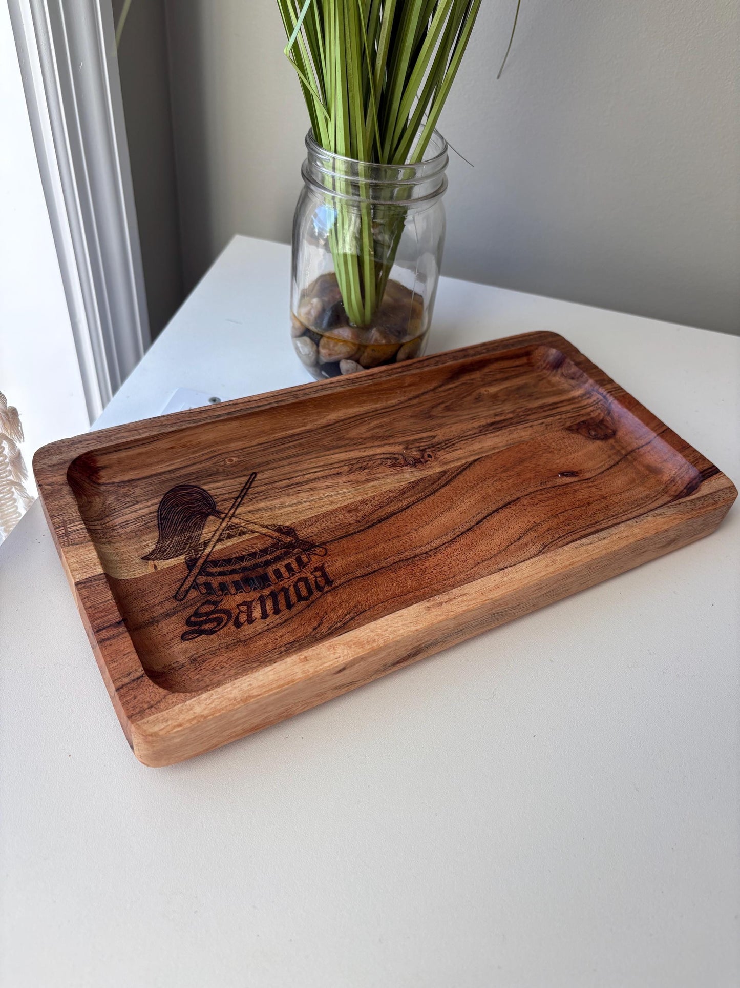 Engraved Teak Wood Tray with the Seal of Samoa - Personalized Gift