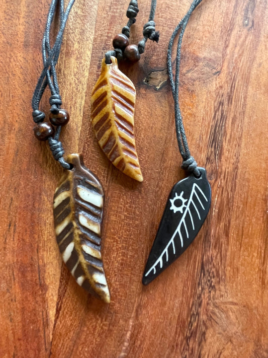 Simple and Quaint Bohemian Styled Handcrafted Tribal Feather Adjustable Bone & Resin Necklace