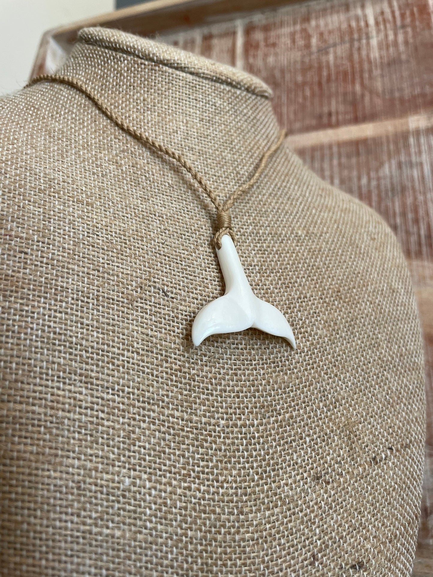 Hand Carved Bone Whale Tail Necklace - Polynesian Tribal Pendant