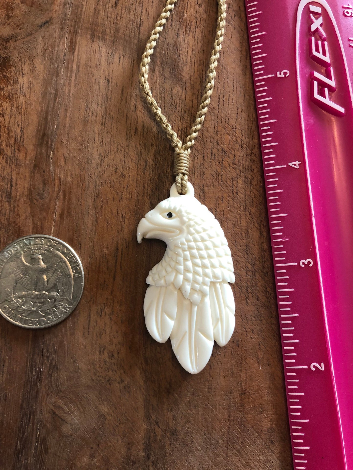 Majestic Solid Buffalo Bone Handcarved Eagle/Hawk  Adjustable Necklace