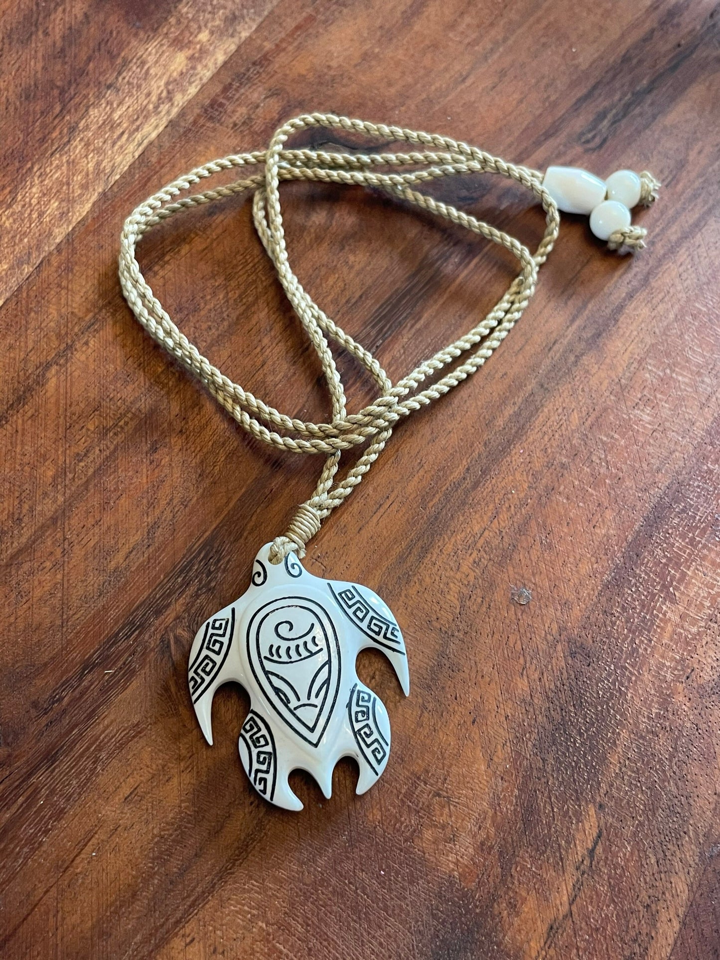 Hand Carved Bone Sea Turtle Necklace, Polynesian Art