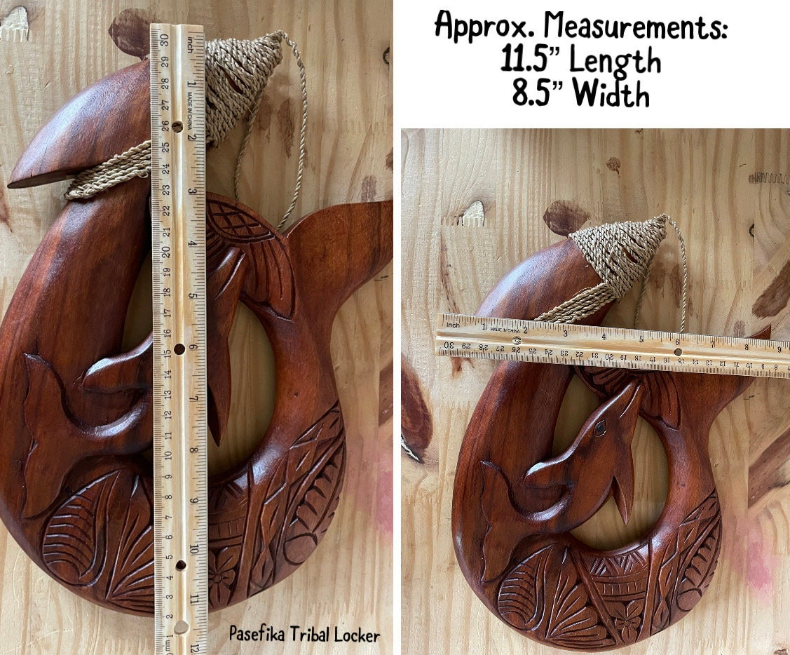 Hand-Carved Sea Hibiscus Wood Makau – Dolphin Tribal Design