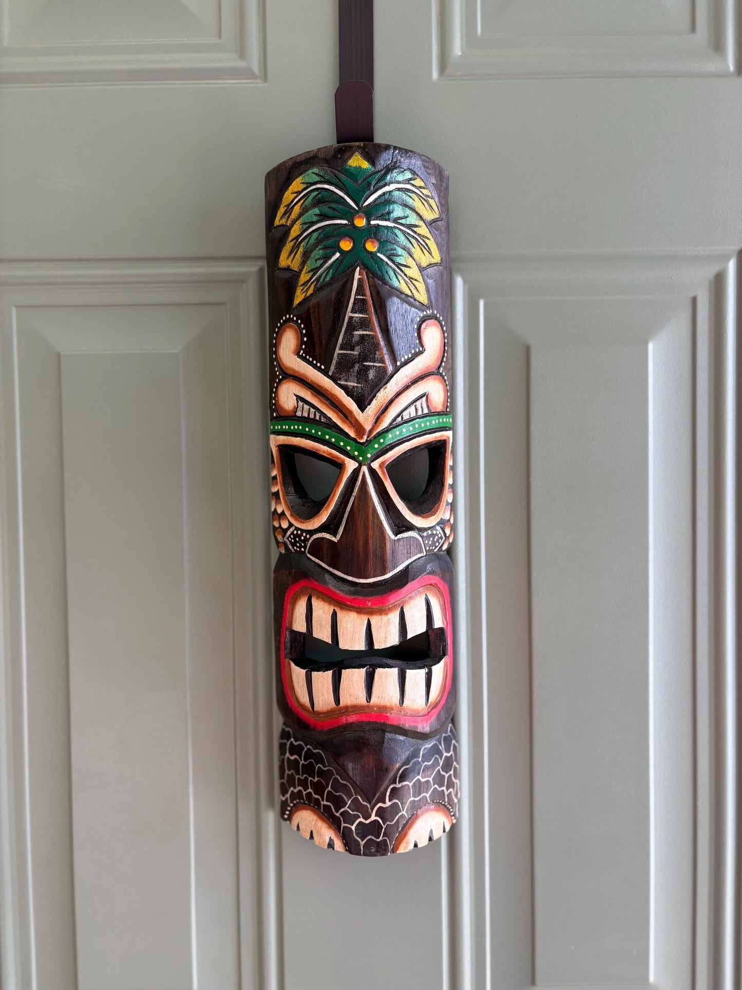 Teakwood Lightweight Handcarved and Handpainted Palm Tree Hawaiian Tiki Display