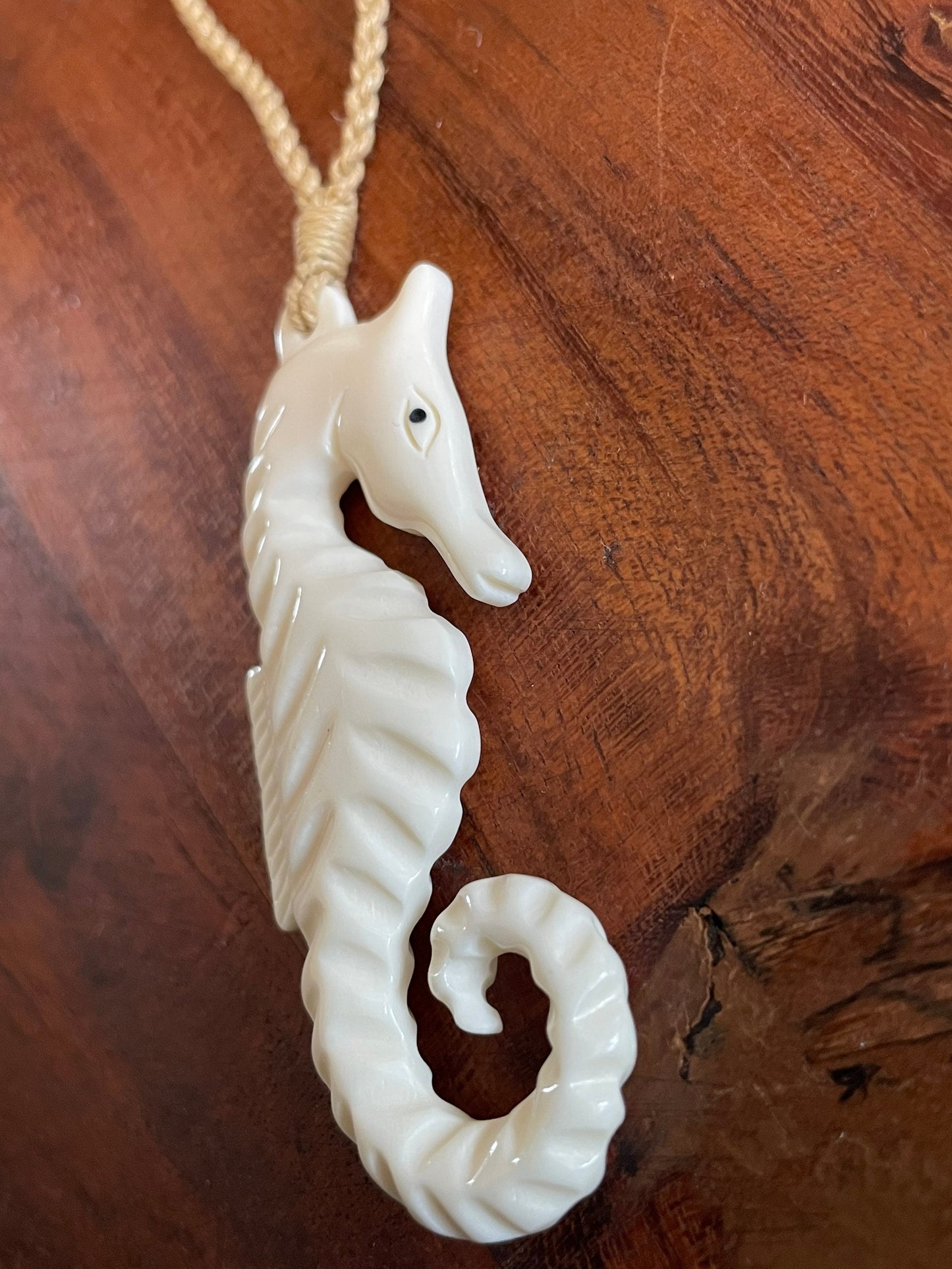 Hand Carved Buffalo Bone Seahorse Necklace – Polynesian Style