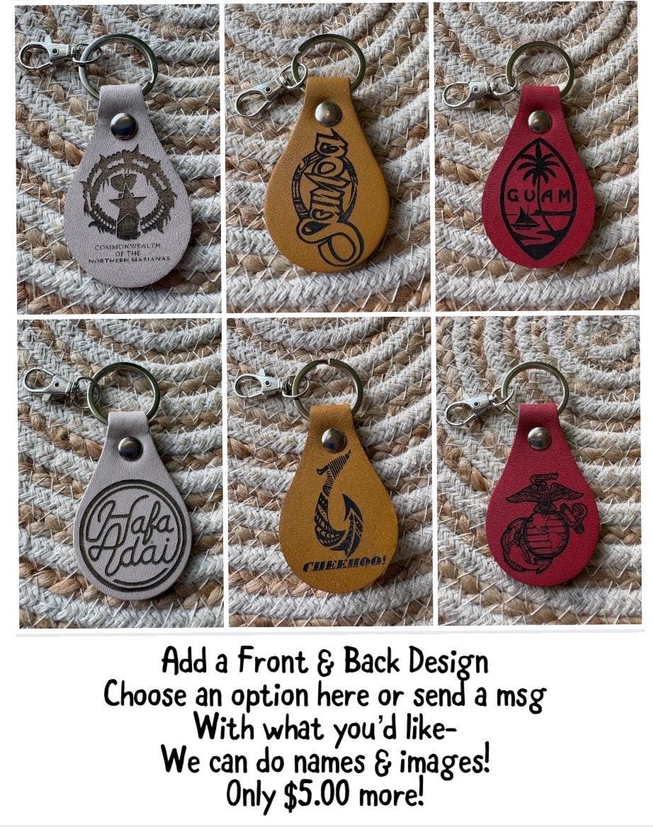 Leather Engraved Hawaiian Keychains with Swivel Metal Clip - Personalization Available