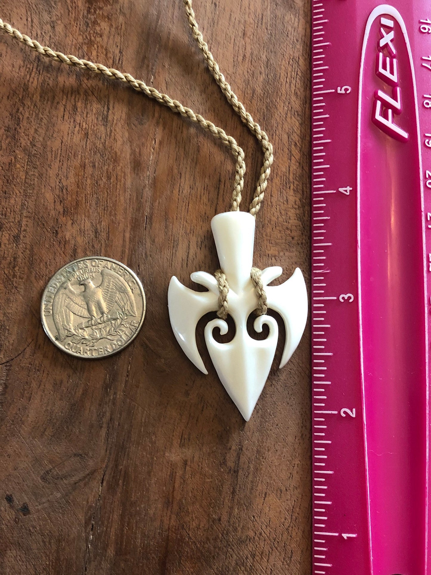Hand Carved Buffalo Bone Trident Necklace, Adjustable Polynesian Jewelry