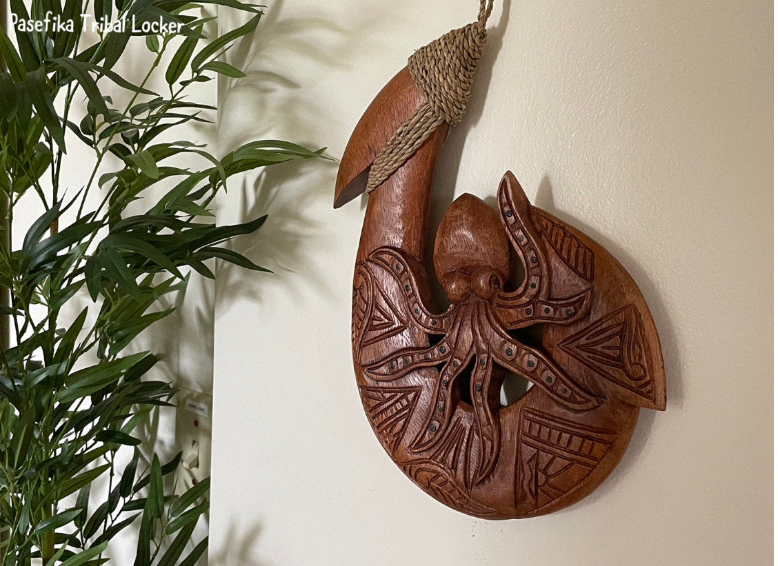Hand-Carved Wood Makau – Polynesian Octopus Tribal Decor