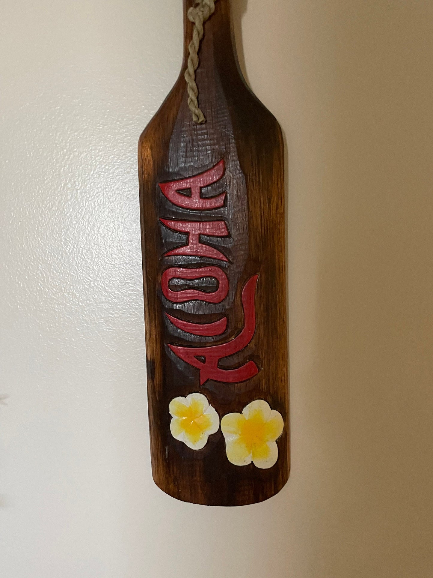 Solid Wood Hand Carved and Painted Aloha Hawaiian Paddle Wall Art