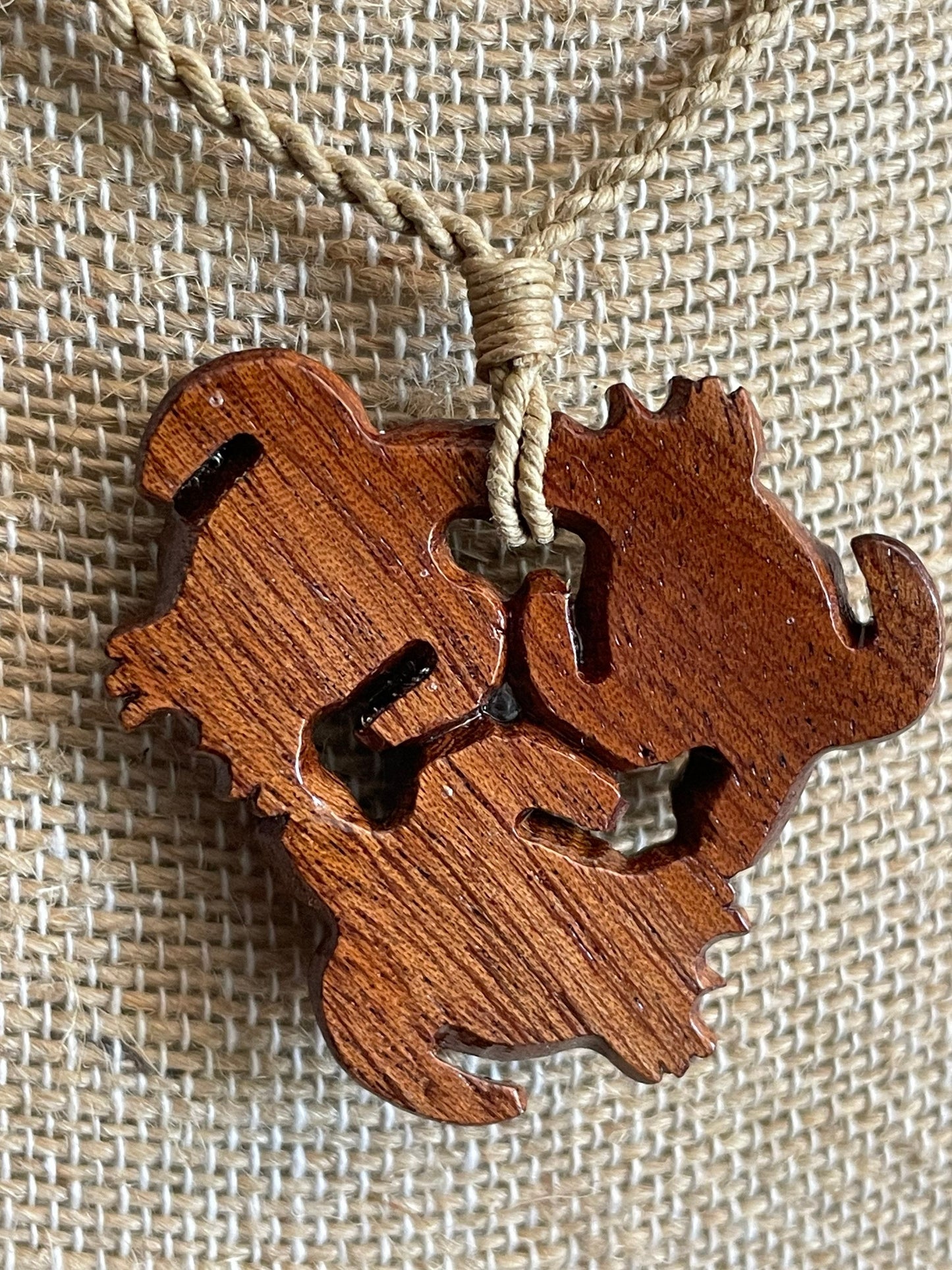 Hand Carved Koa Wood Sea Turtle Necklace – Adjustable Hemp Cord