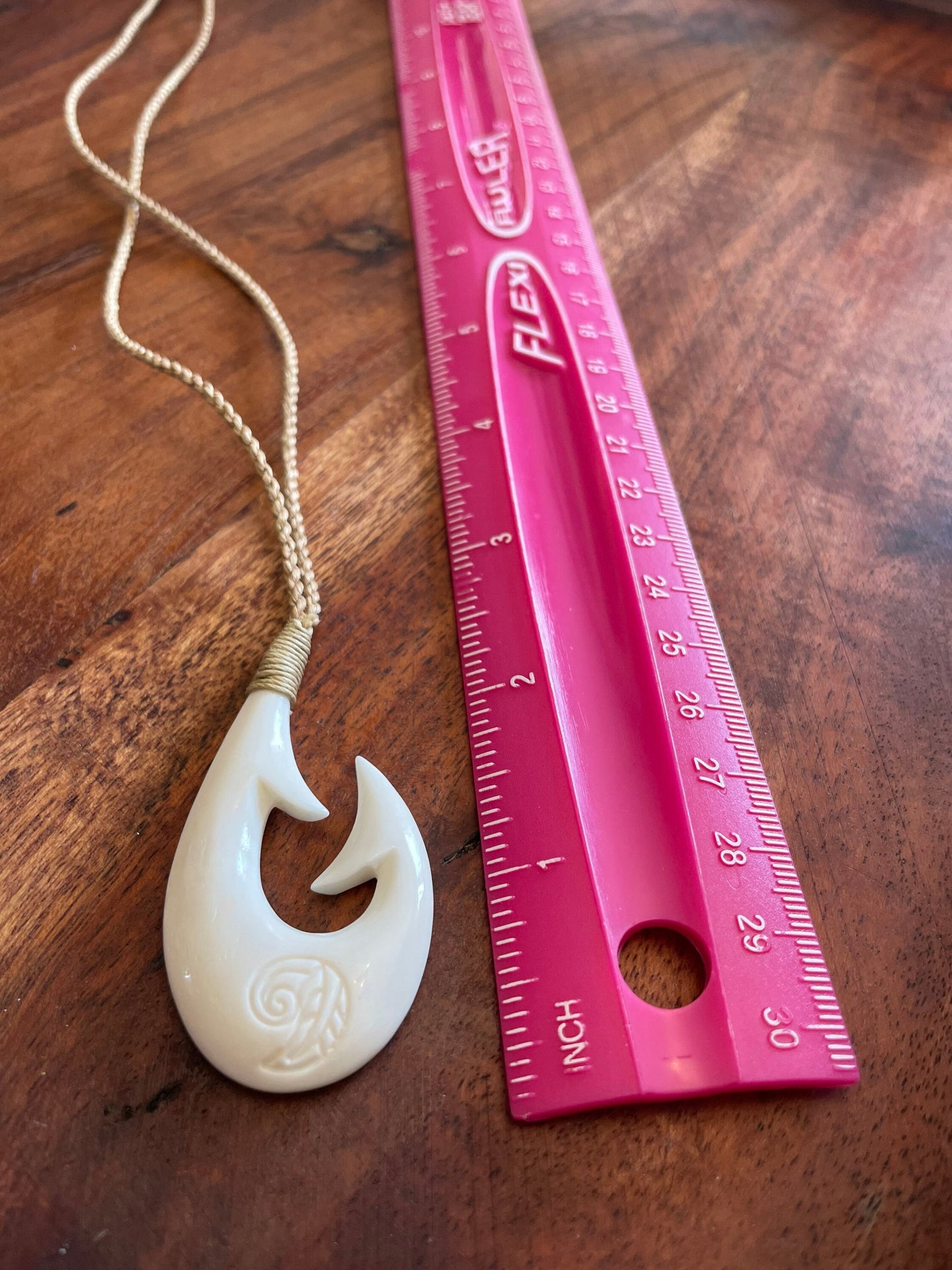 Hand Carved Buffalo Bone Fish Hook Necklace – Koru Fern Design