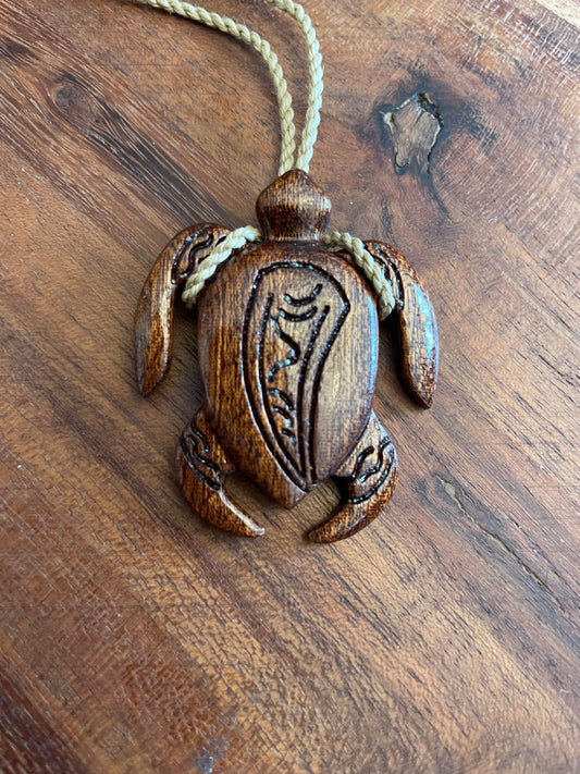 Handcarved Koa Wood Sea Turtle Necklace – Polynesian Honu Jewelry