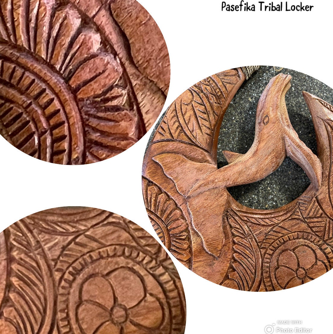 Hand Carved Hibiscus Wood Makau – Tribal Whale Shelf Decor