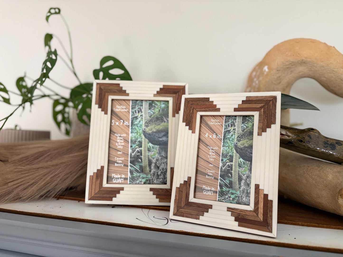 Polynesian Bone & Wood Inlay Picture Frame - 4x6 and 5x7 Unique Design