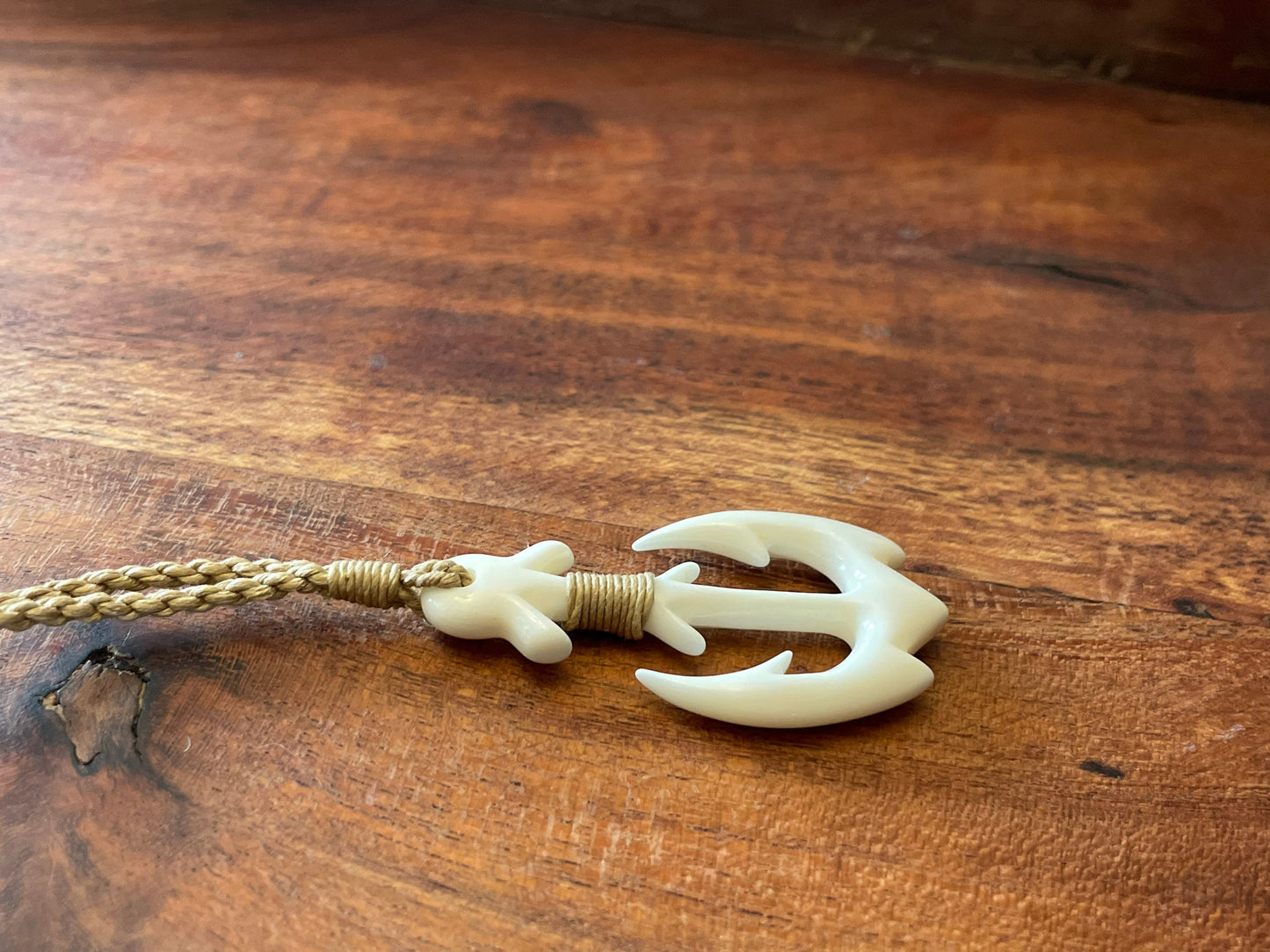 Calm Seas- Hand Carved Buffalo Bone Anchor Adjustable Necklace