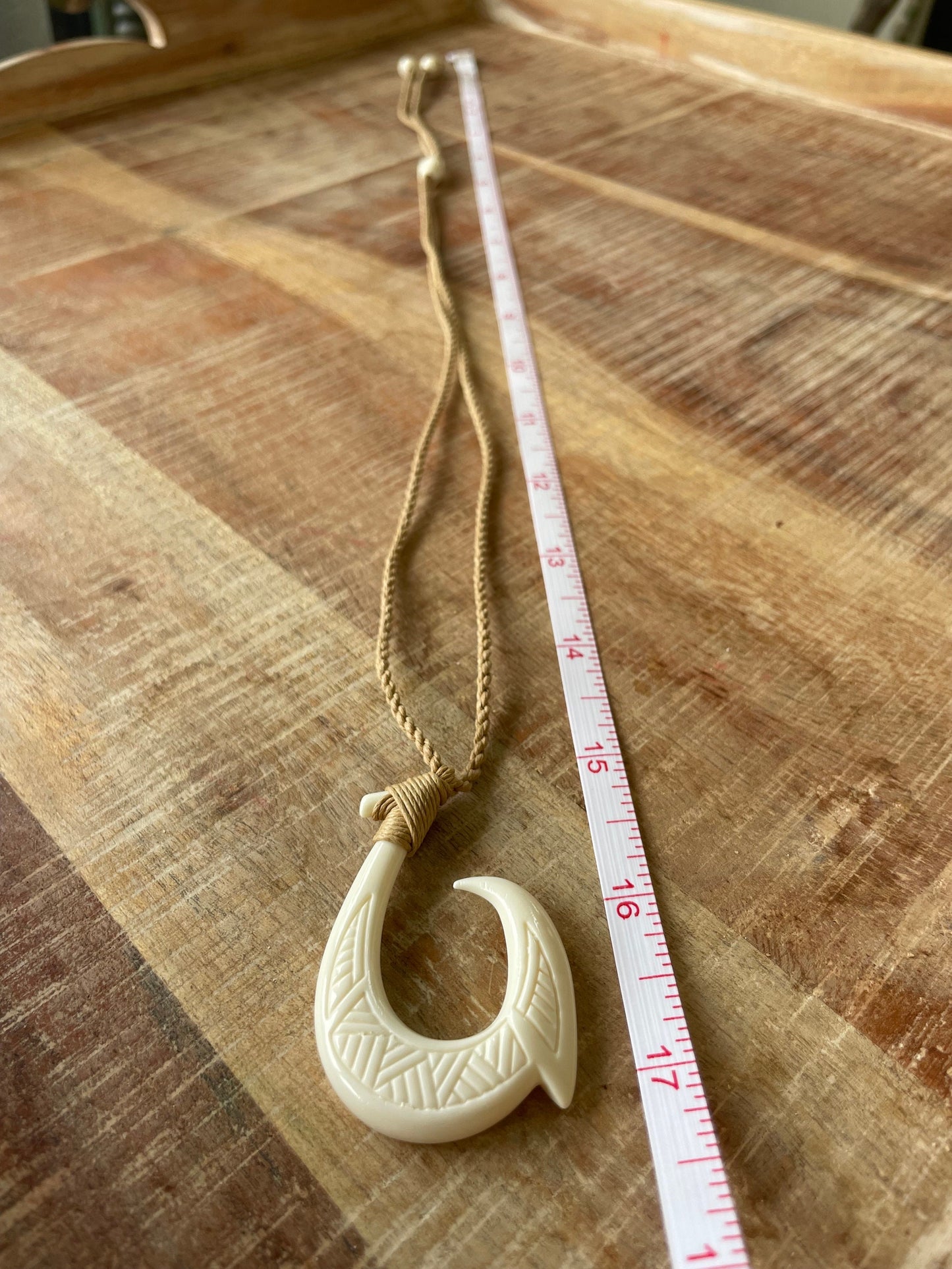 Hand Carved Bone Fish Hook Necklace: Micronesian Polynesian Makau