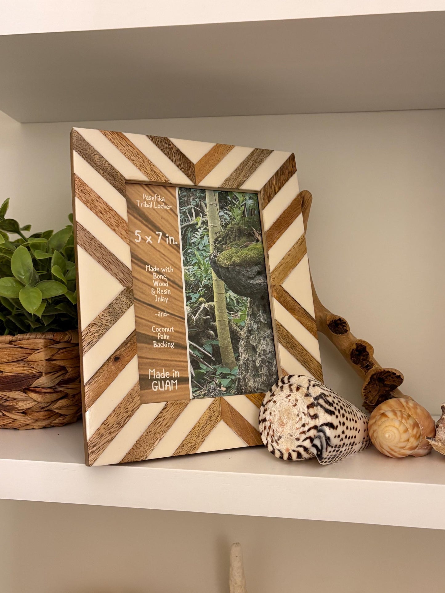 Polynesian Wood & Bone Inlay 5x7 Picture Frame