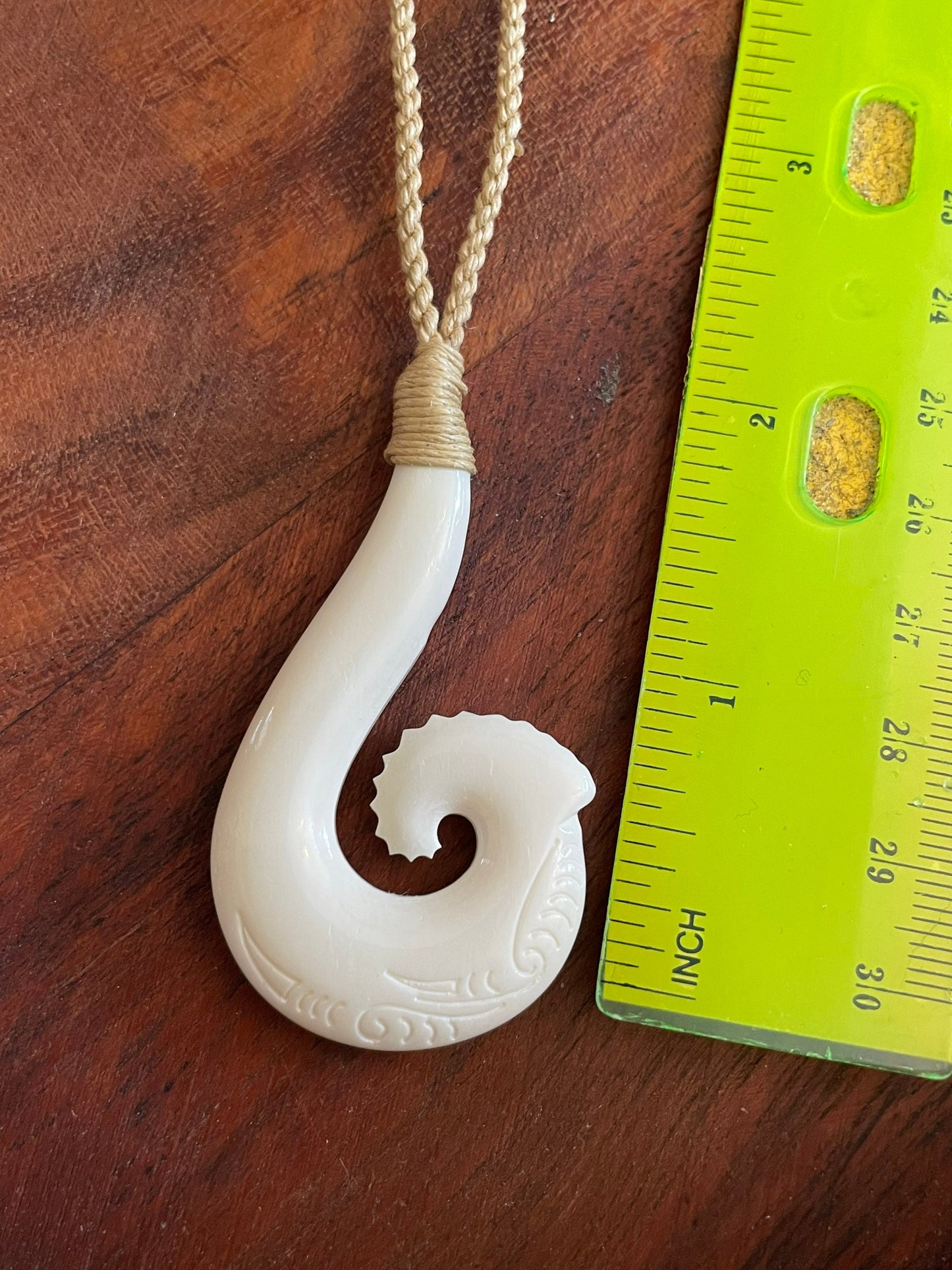 Hand Carved Buffalo Bone Makau Necklace - Adjustable Hawaiian Fish Hook