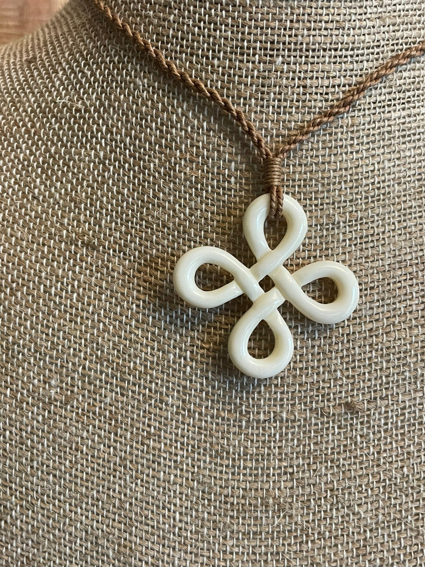 Hand Carved Bone Polynesian Necklace – Clover Cross Pendant