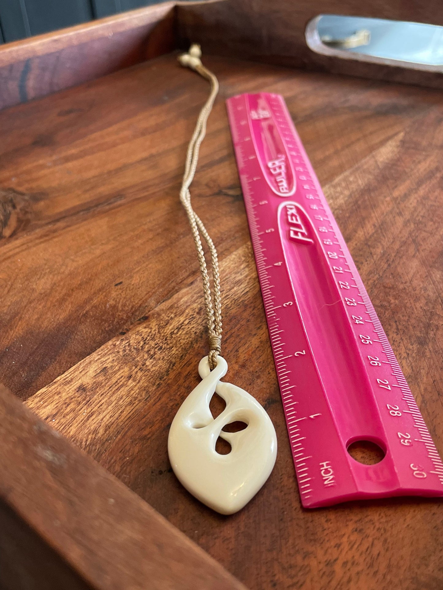 Unique Traditional Polynesian Hand Carved Solid Bone Pikura (Infinity Friends) Adjustable Necklace