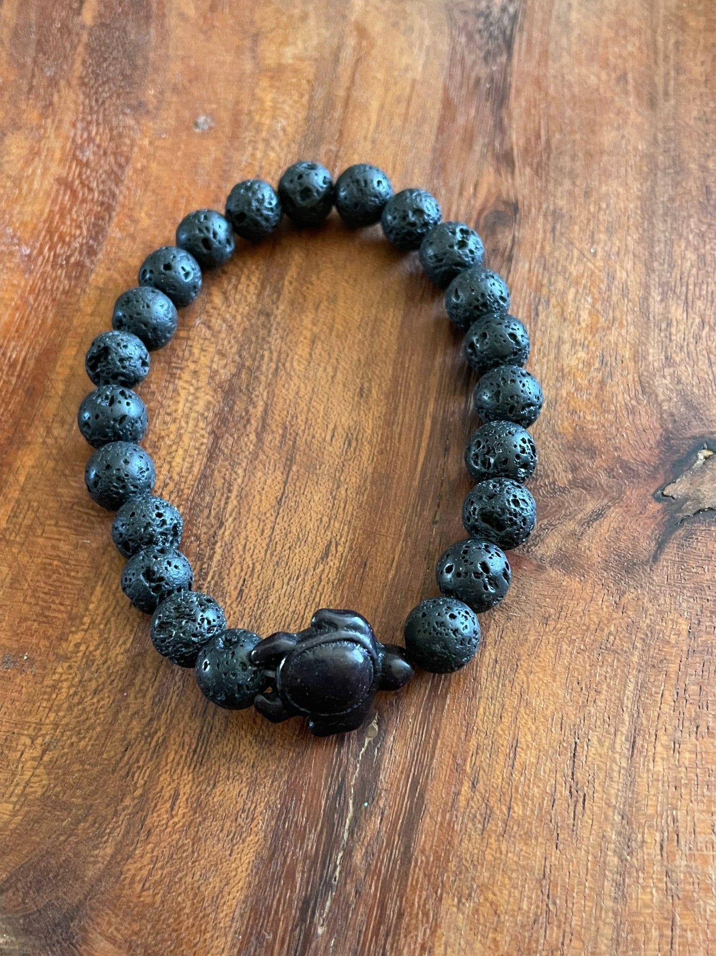 Lava Bead Bracelet with Clay Honu Turtle Accent