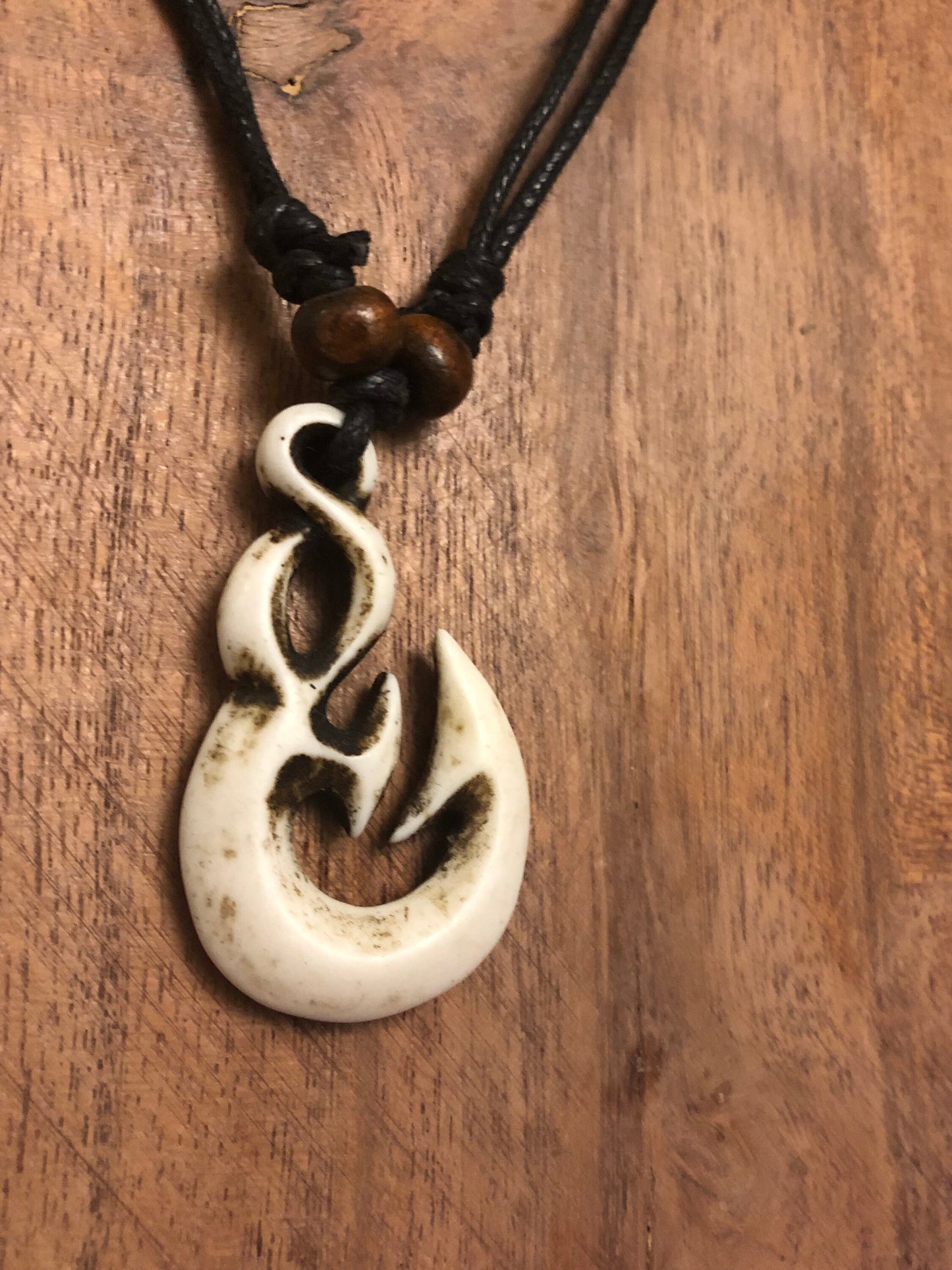 Authentically Handcrafted Polynesian Makau Fish Hook Adjustable Bone Necklace