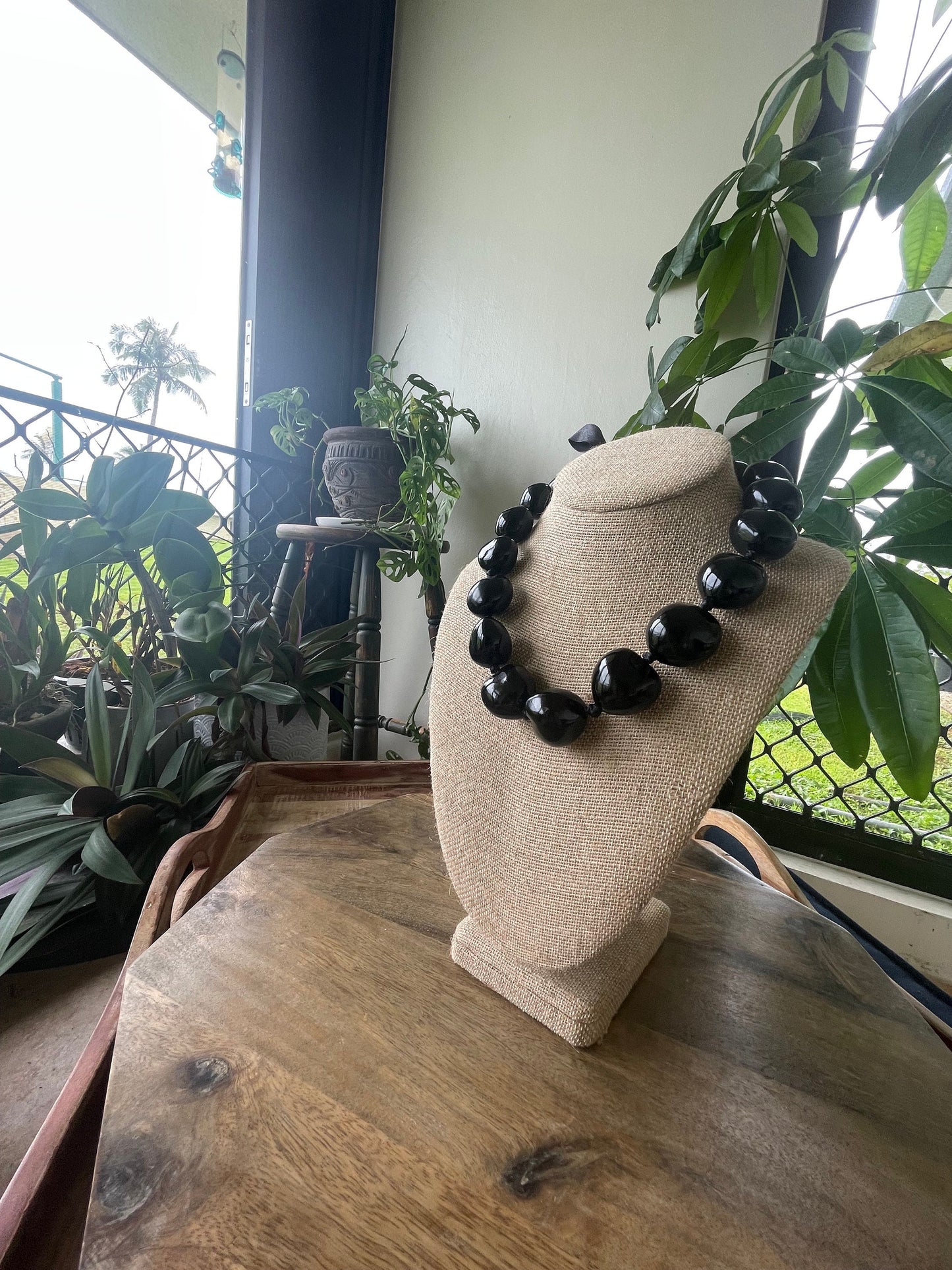 Authentic Kukui Nut Lei – Hawaiian Ribbon Necklace, Polynesian Jewelry
