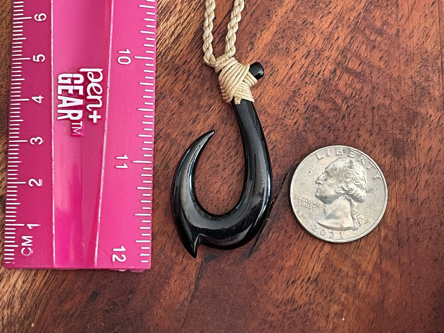 Hand Carved Buffalo Bone Hei Makau Necklace - Micronesian/ Polynesian Fish Hook Pendant
