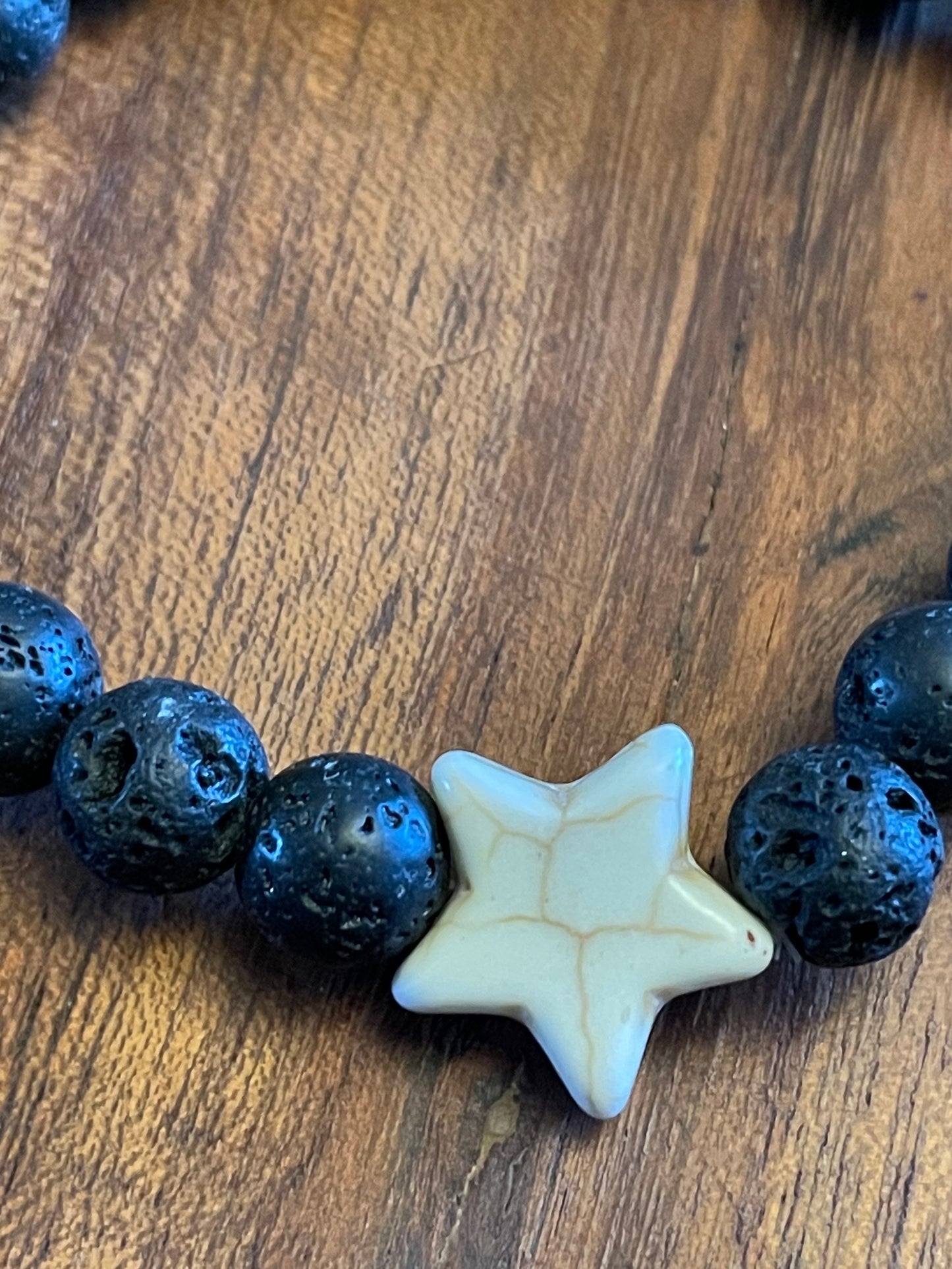 Authentic Lava Bead Elastic Bracelet with Starfish or  iʻa hōkū Clay Bead