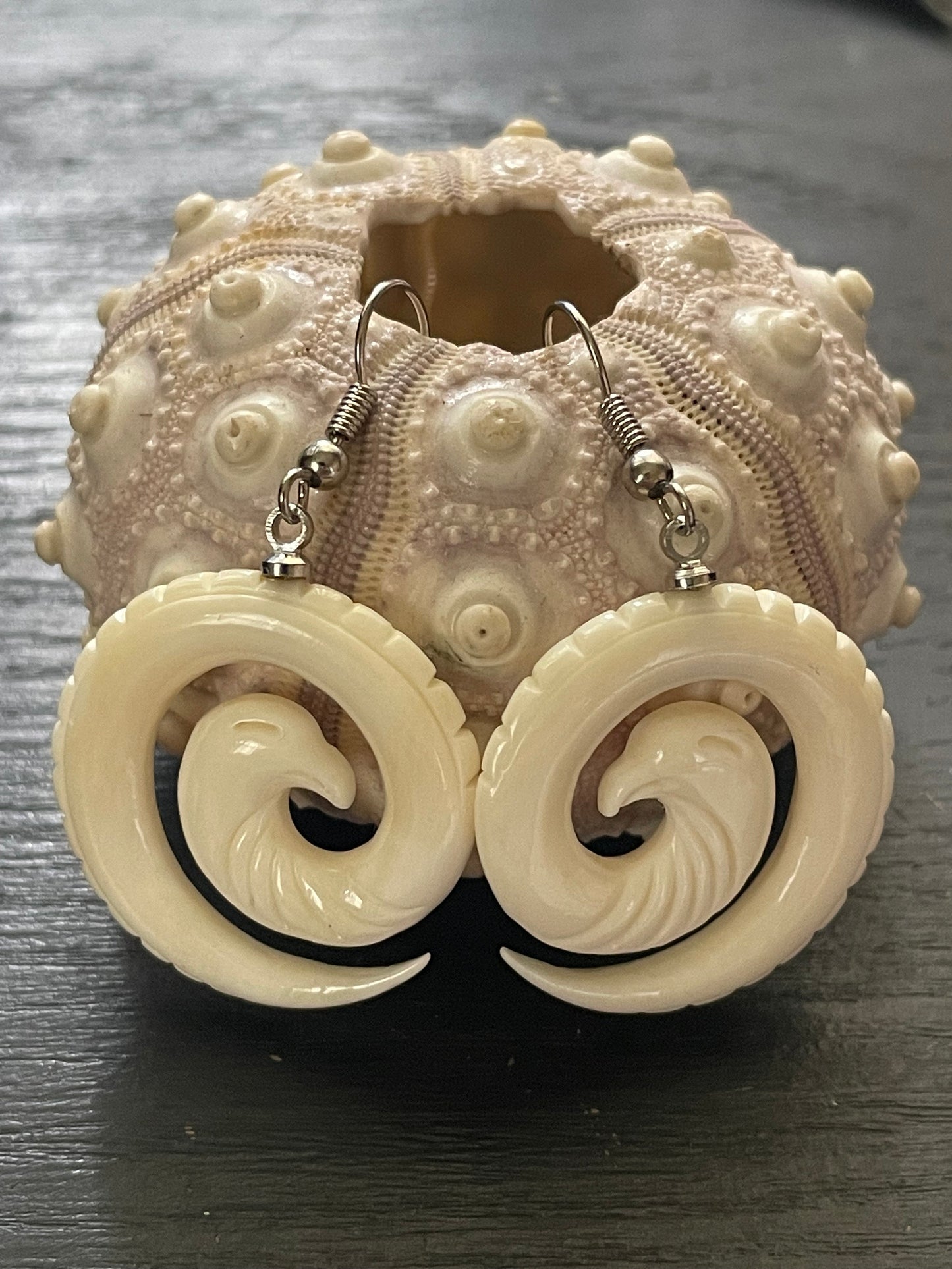 Bone Koru Dangle Earrings – Polynesian Eagle, .925 Silver