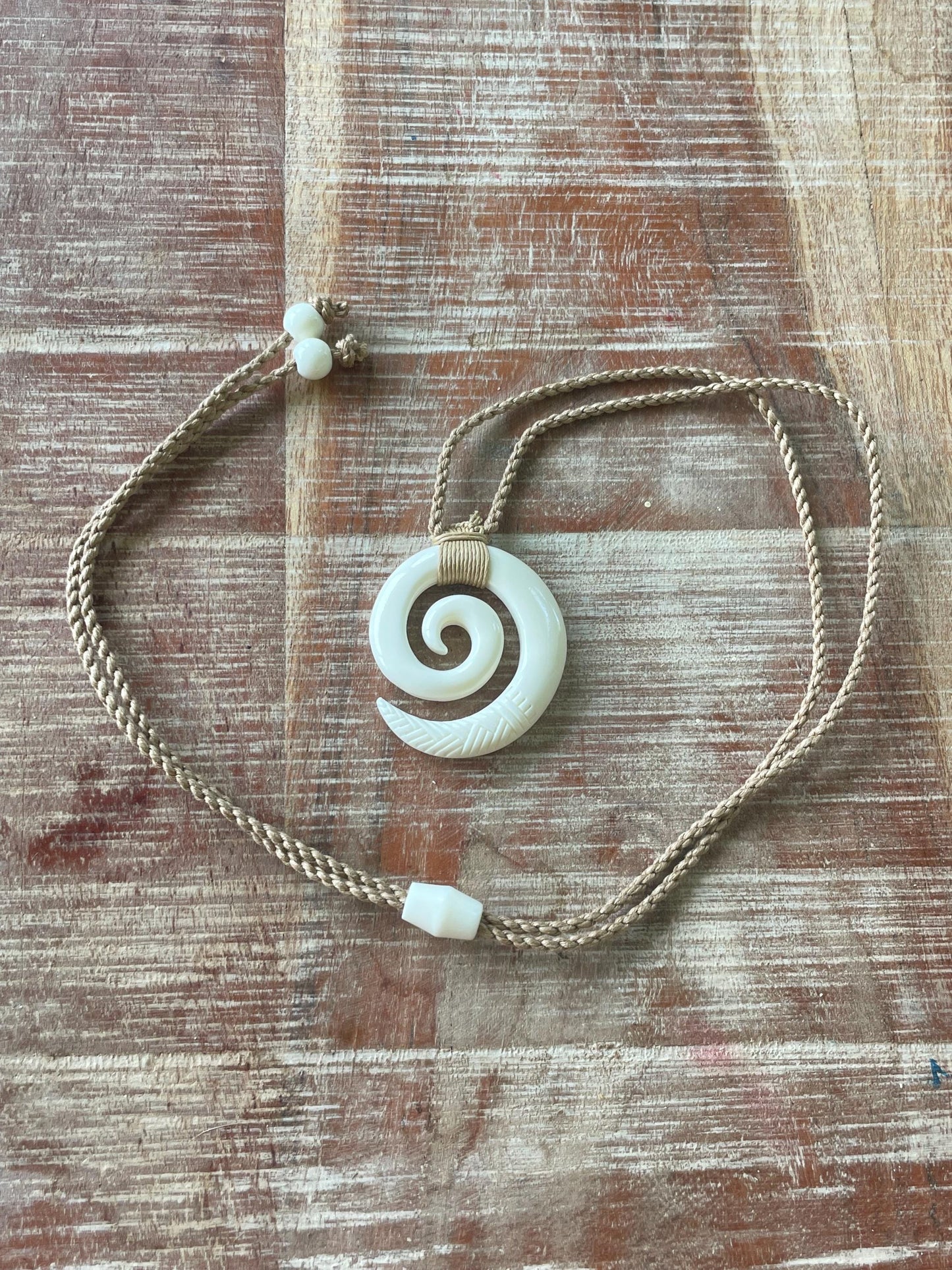 Hand Carved Buffalo Bone Koru Necklace – Maori Fern Pendant