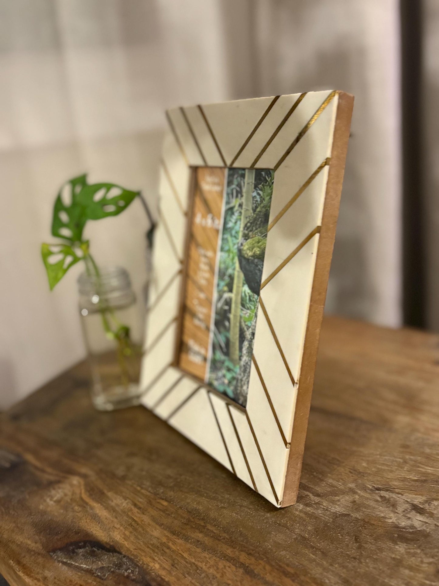 Beautiful Unique Polynesian - Micronesian Bone & Wood Inlay 4x6 Picture Frame
