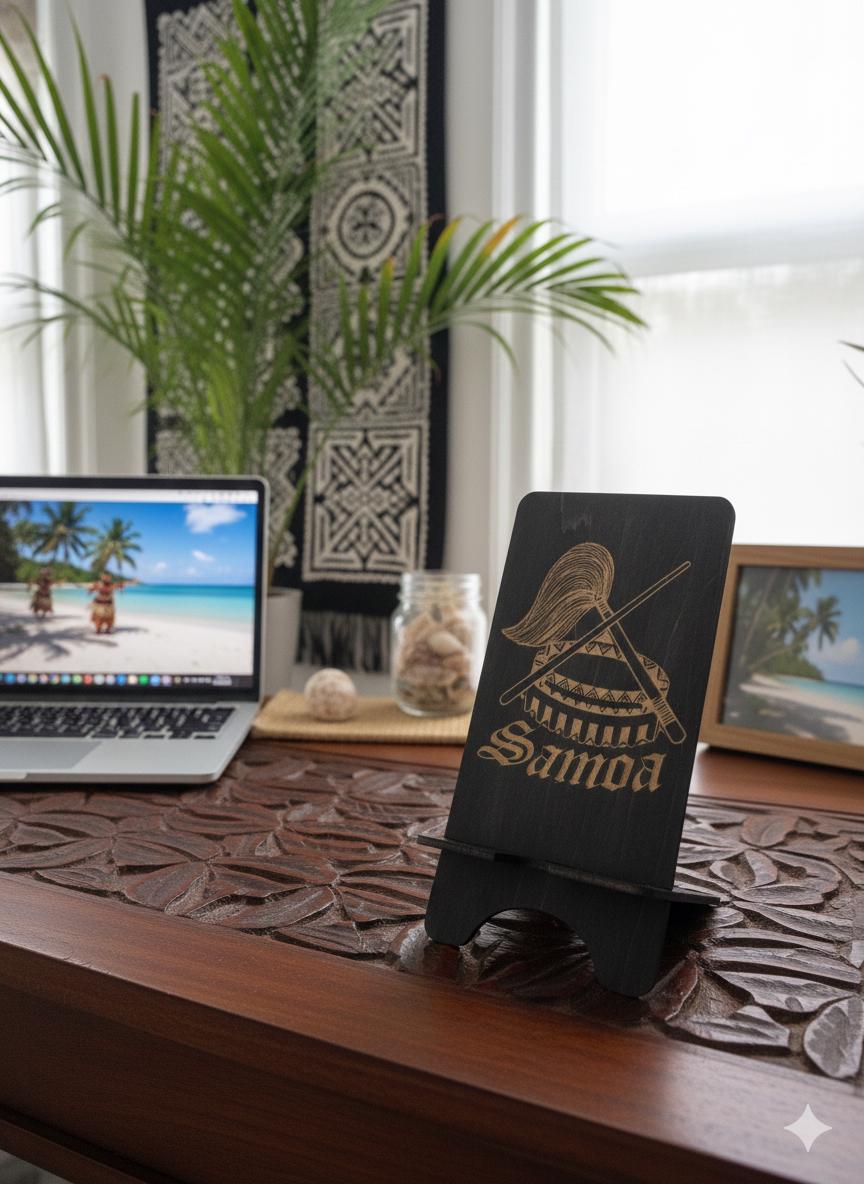 Customizable Samoan Cell Phone Holder: Engraved Seal of Samoa