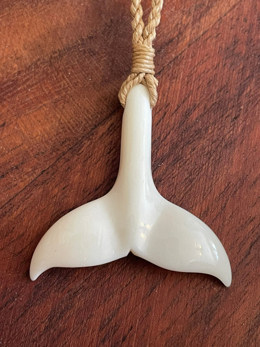 Hand Carved Bone Whale Tail Necklace - Polynesian Tribal Pendant