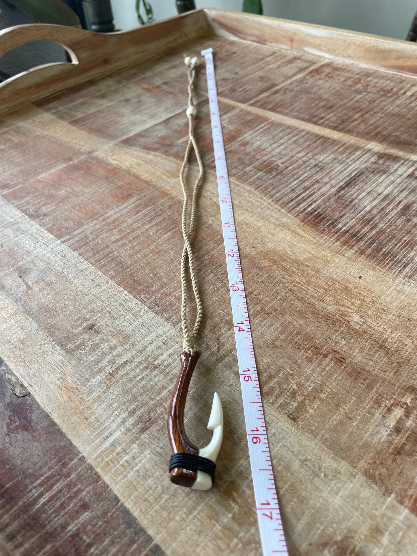 Hand Carved Koa Wood & Buffalo Bone Makau Necklace – Polynesian Fish Hook