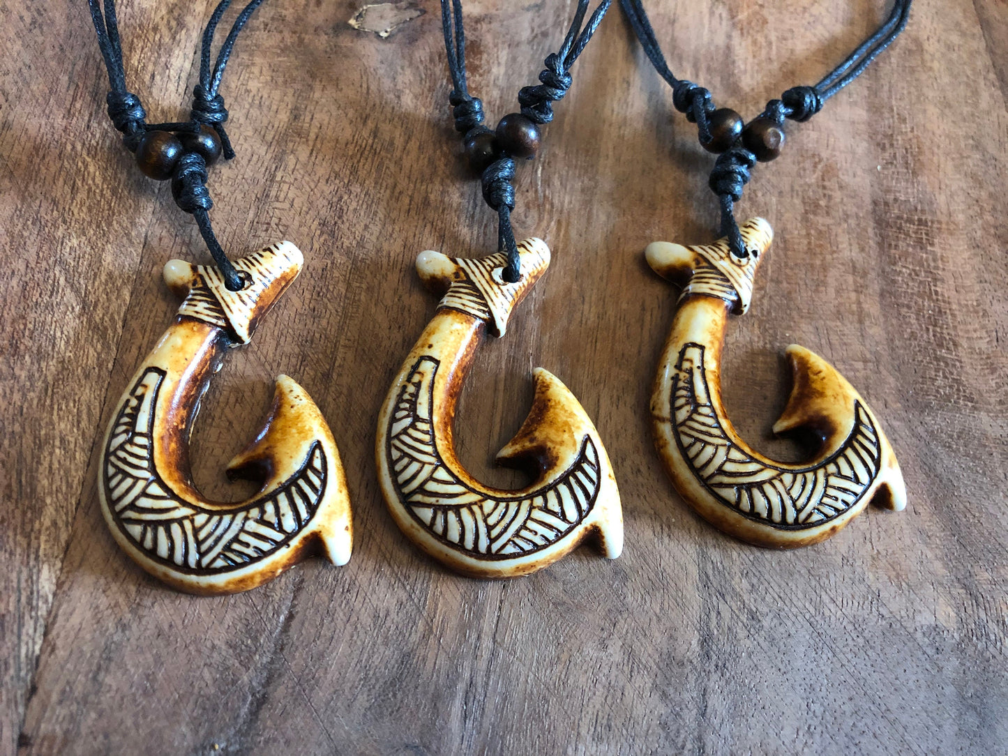 Authentically Handcrafted Polynesian Makau or a fish Hook Adjustable Bone Necklace