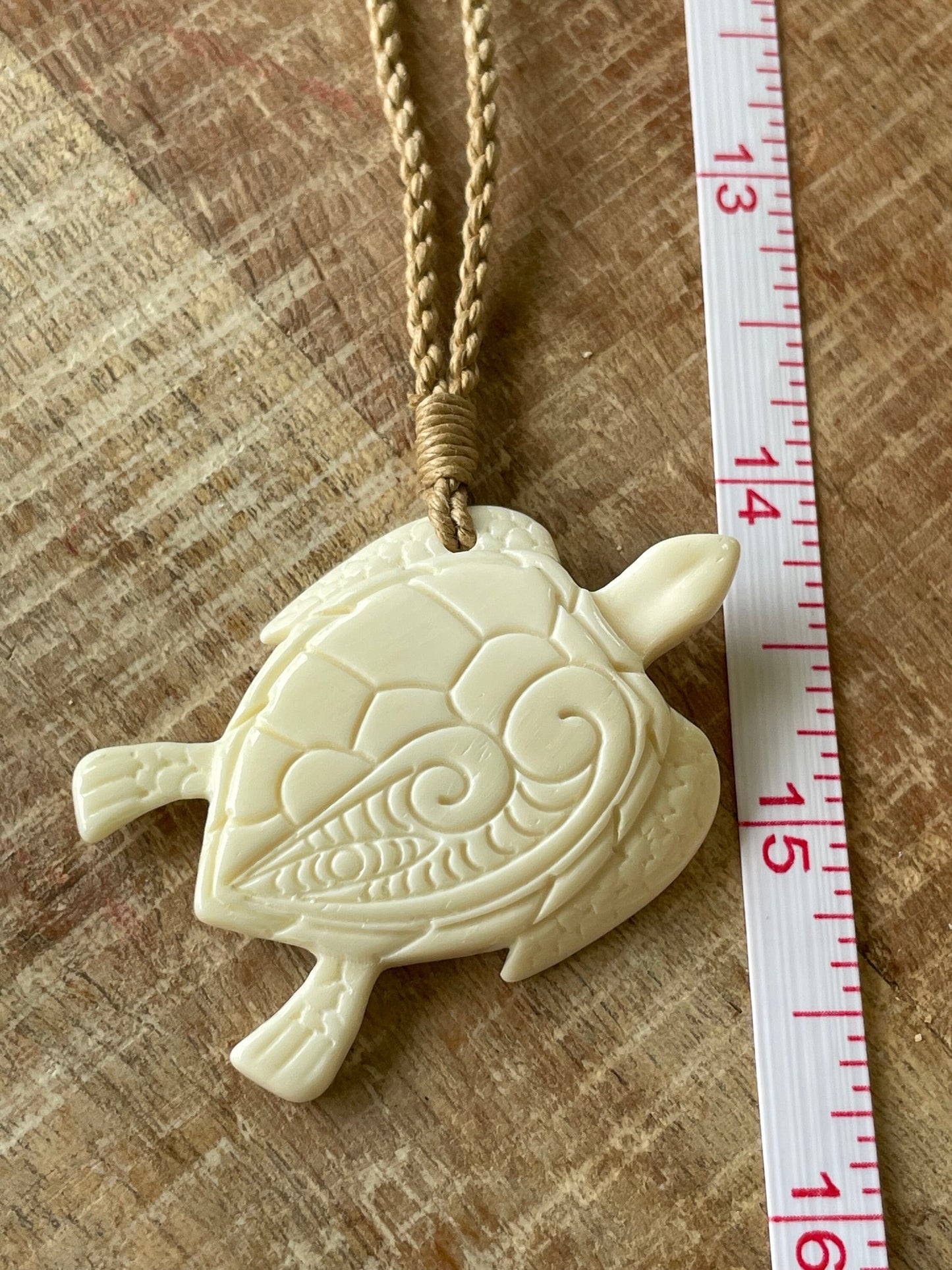 Hand Carved Buffalo Bone Sea Turtle Pendant – Polynesian Koru Necklace