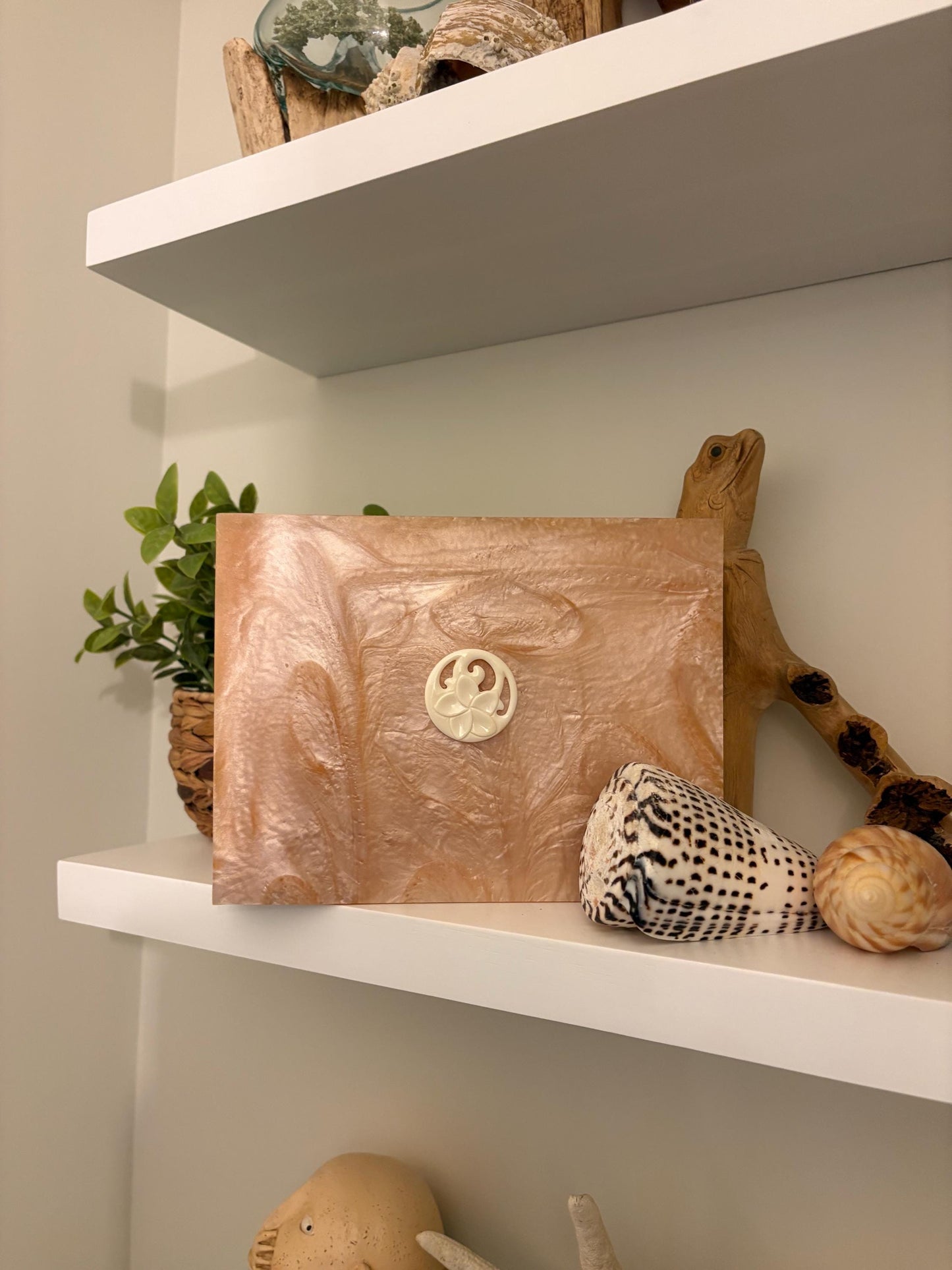 Hand-Crafted Polynesian Trinket Box: Faux Shell Inlay, Bone Koru Decor