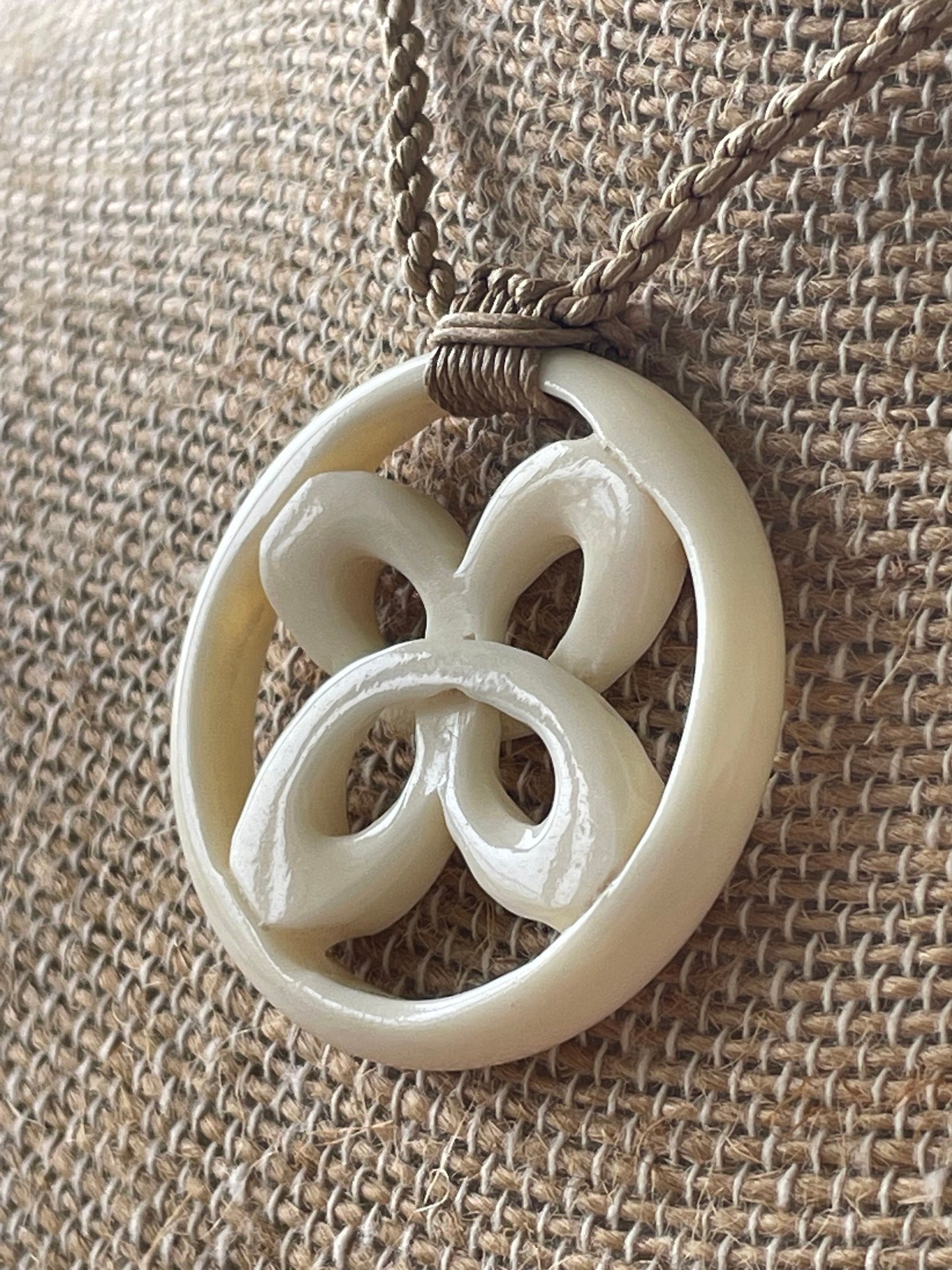 Hand Carved Buffalo Bone Polynesian Necklace – Adjustable Clover Pendant