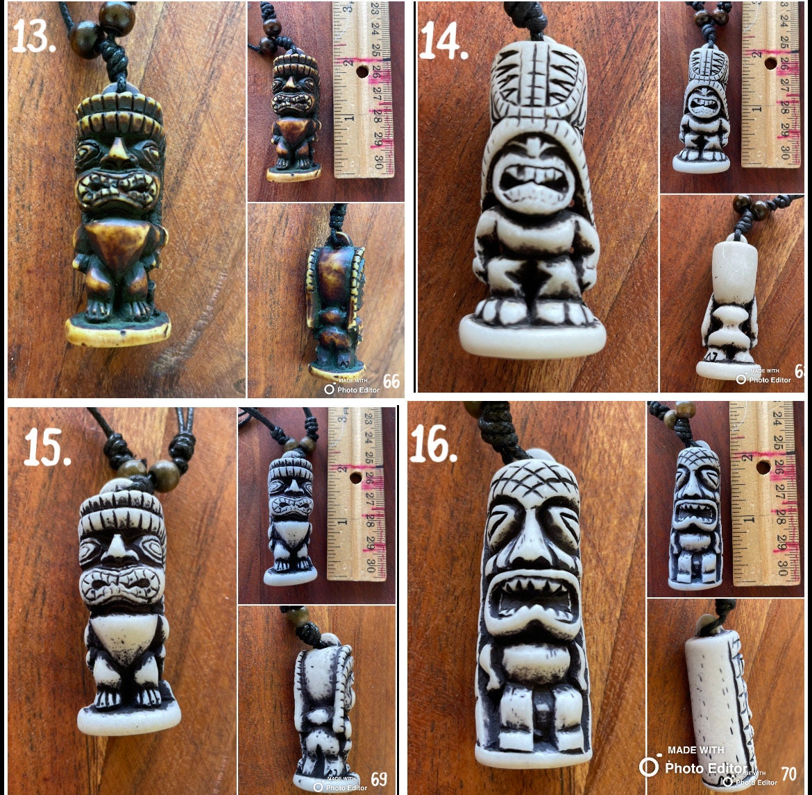 Traditional Polynesian Handcrafted Bone and Resin Tiki Adjustable Necklace