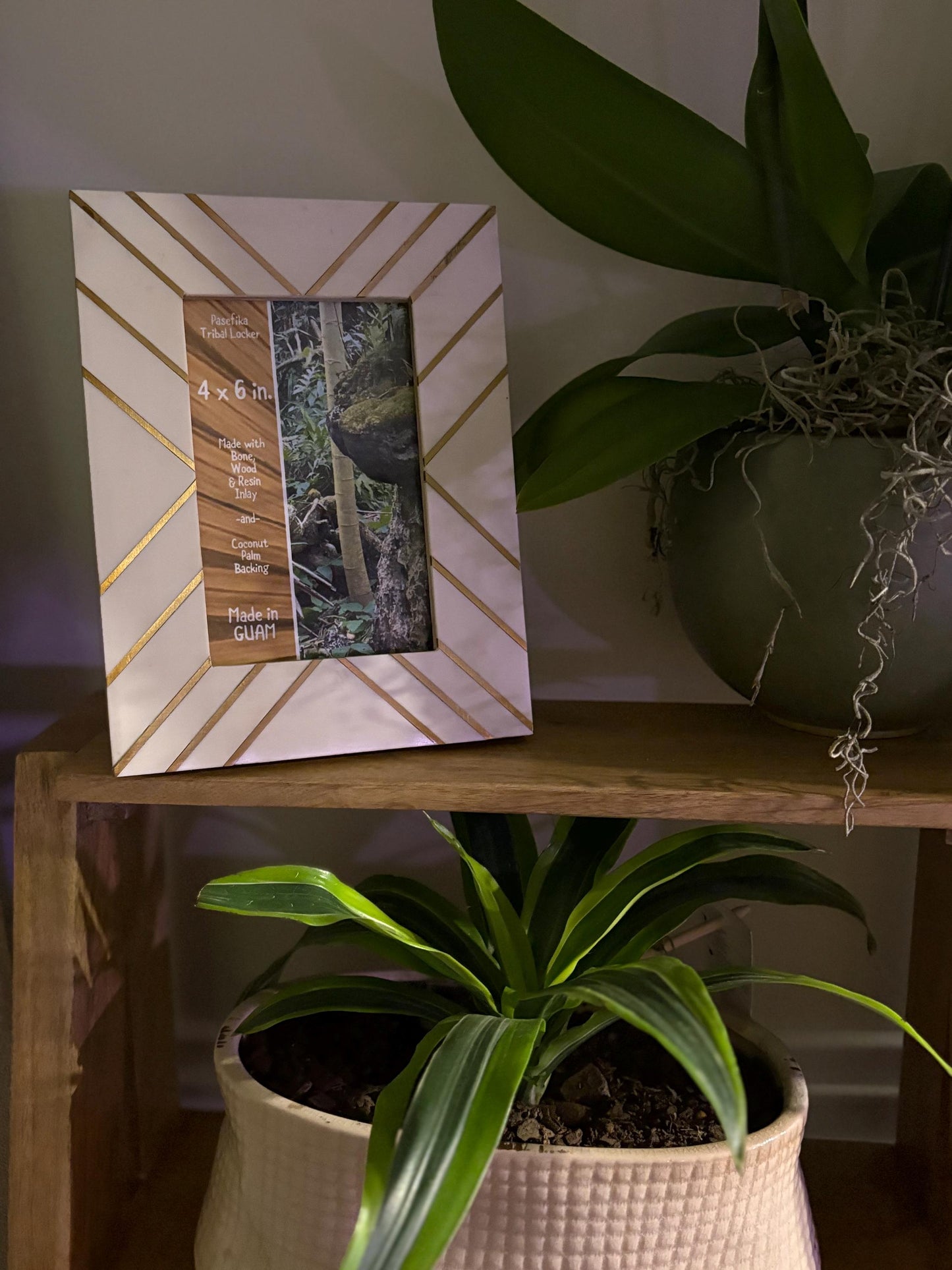 Beautiful Unique Polynesian - Micronesian Bone & Wood Inlay 4x6 Picture Frame