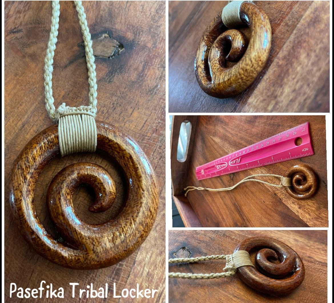 Never Give Up- Polynesian Koru- Solid Koa Wood Hand Carved Adjustable Necklace