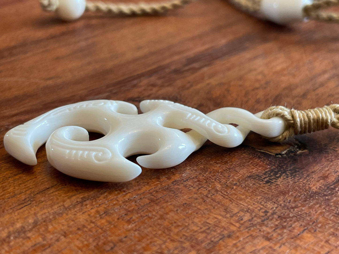 Hand Carved Buffalo Bone Pikorua Necklace, Adjustable Polynesian Jewelry