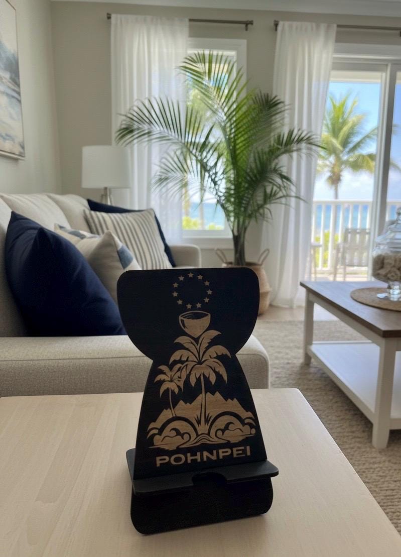 Customizable Micronesian CNMI Latte Stone Cell Phone Holder: Engraved PohnPei Design
