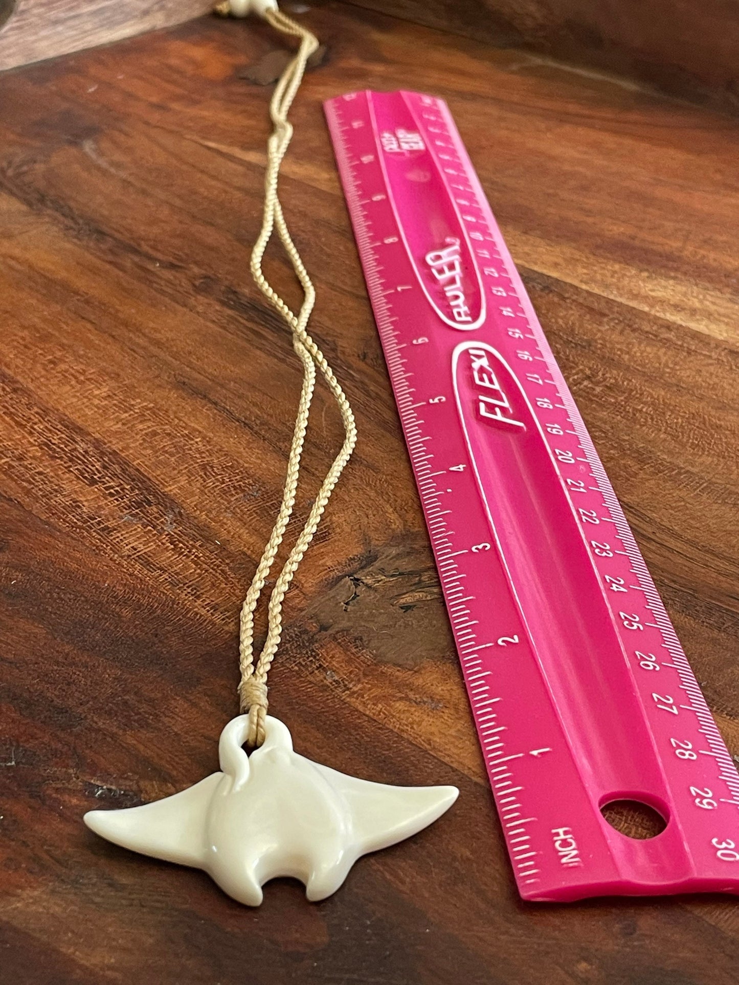 Hand Carved Buffalo Bone Manta Ray Necklace - Boho Polynesian Jewelry