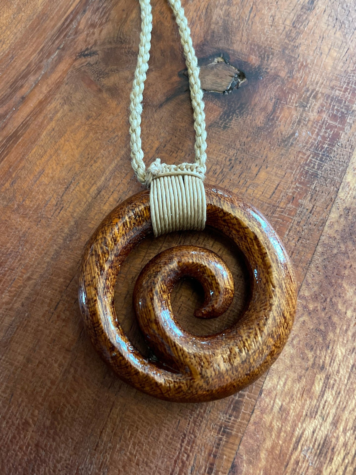 Never Give Up- Polynesian Koru- Solid Koa Wood Hand Carved Adjustable Necklace