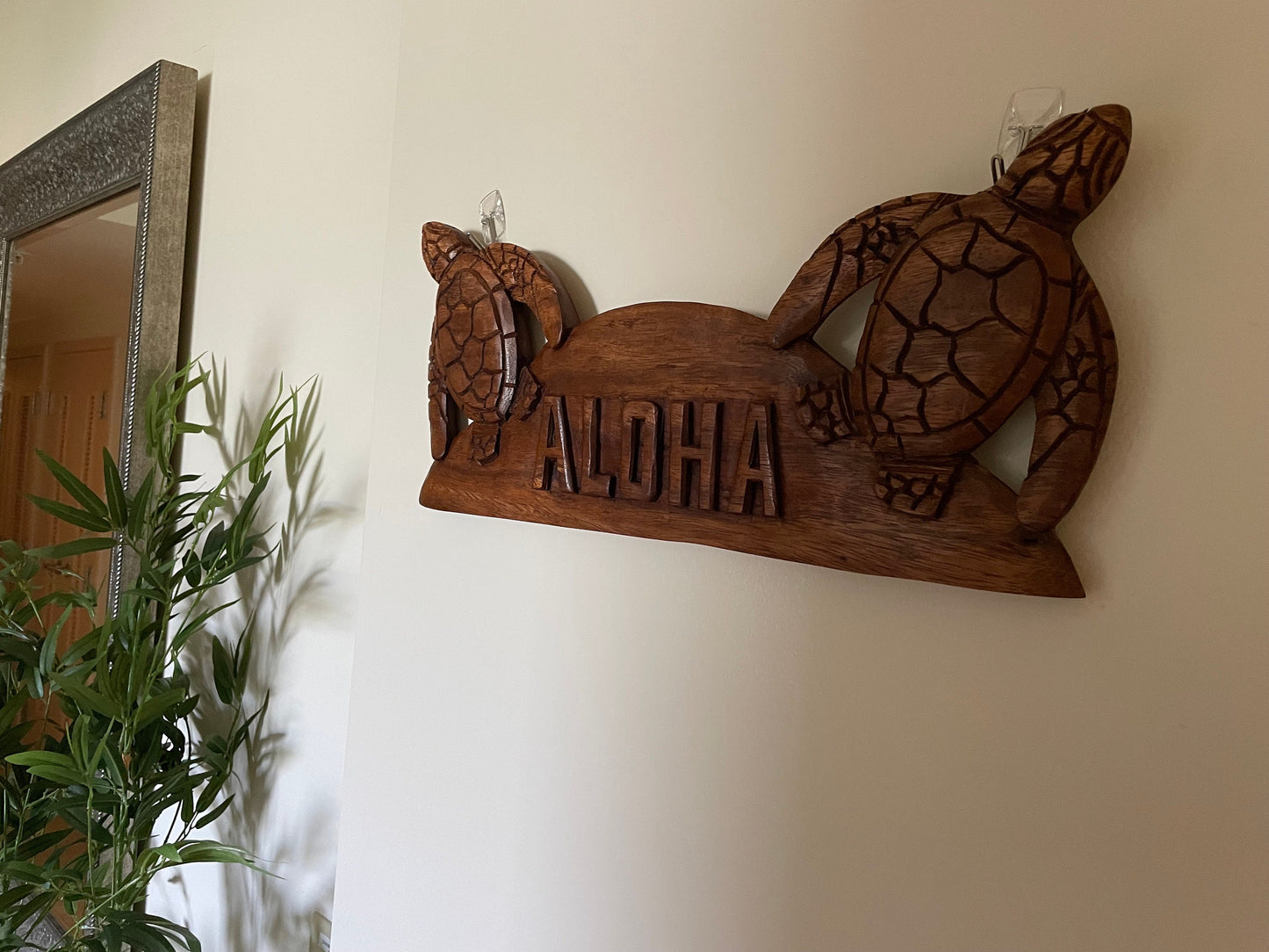 Solid Handcarved Hibiscus Wood Turtle Welcome “Aloha”  Plaque- Beautifully Handcrafted Wall Decor