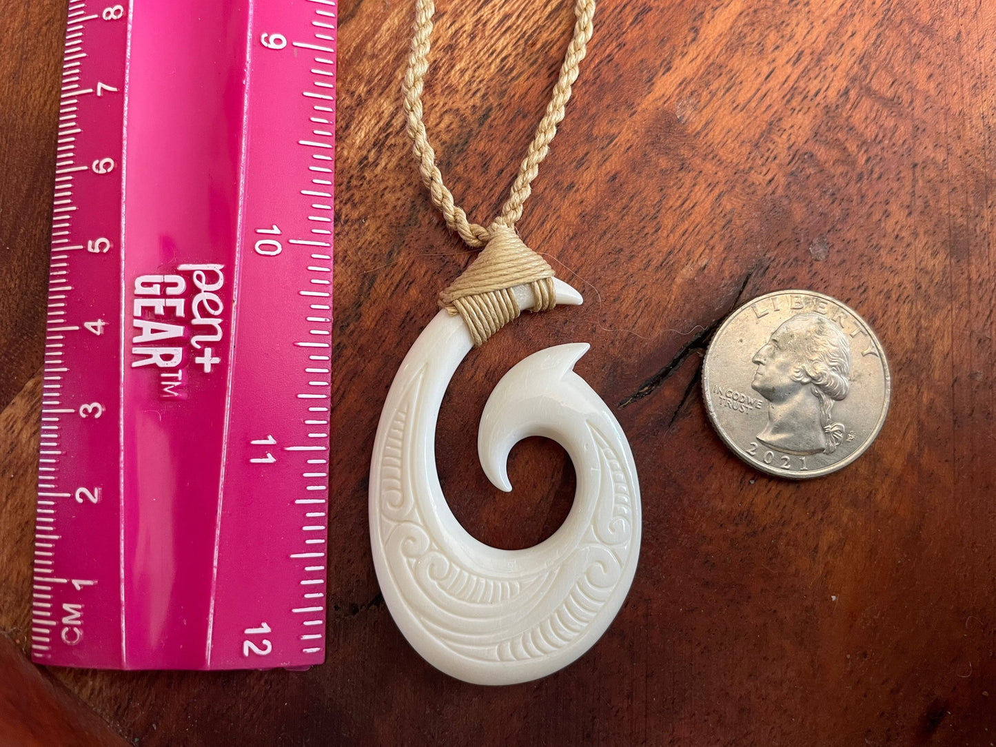 Hand Carved Buffalo Bone Fish Hook Necklace – Polynesian Koru Hei Makau