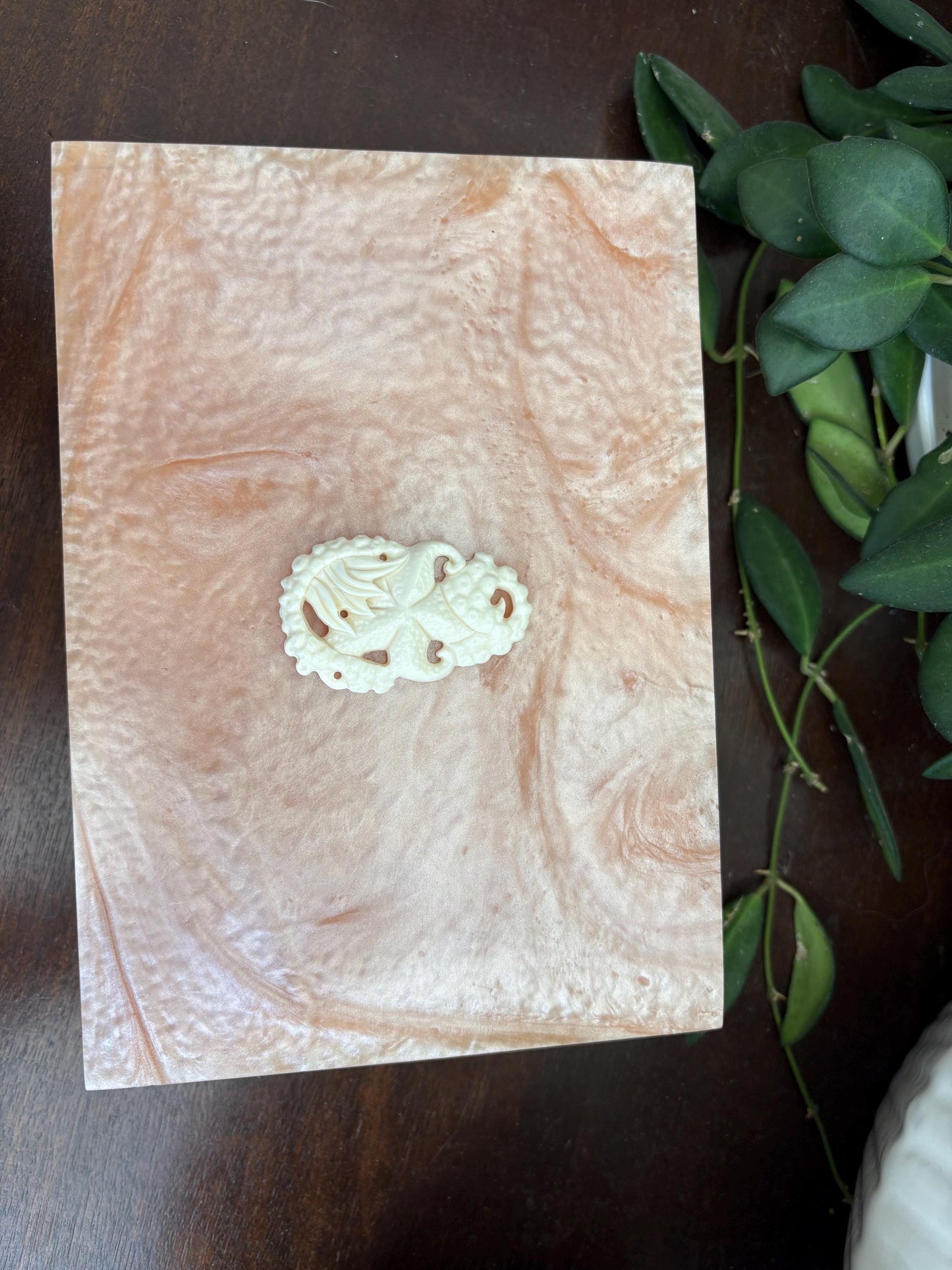Hand-Crafted Polynesian & Micronesian Wooden and Faux Shell Inlay Box with Bone Starfish Decor